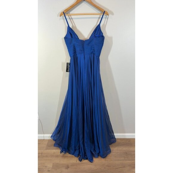 La Femme Royal Blue Formal Evening Gown Dress Size 6 Spaghetti Strap V-Neck - Picture 6 of 8
